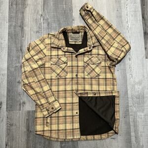 VTG Twist Snowboarding Beige Plaid Fleece Lined Snap Button Y2K Flannel Shacket
